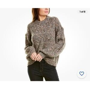 Madewell Pointelle Bubble Sleeve Sweater in Marled Rock sz XL